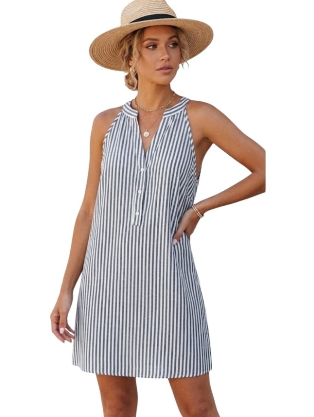 Cupshe Sleeveless Haltee Vertical Stripe Swim Cover Dress